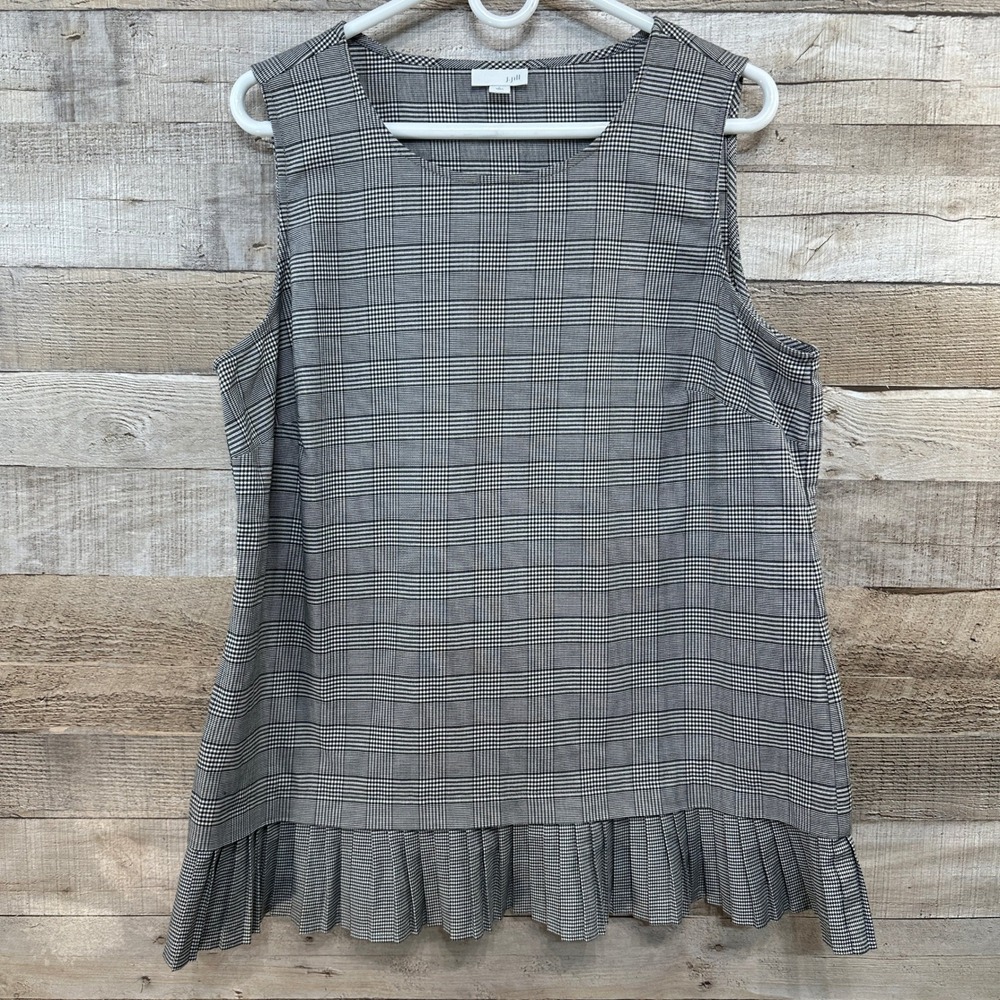 J. Jill Womens Large Tall Black White Plaid Sleeveless Ruffle Hem Blouse Top‎